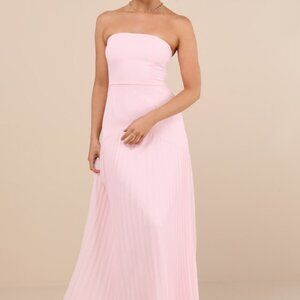 Lulus Celebratory Aesthetic Blush Pink Pleated Strapless Maxi Dress - Size S